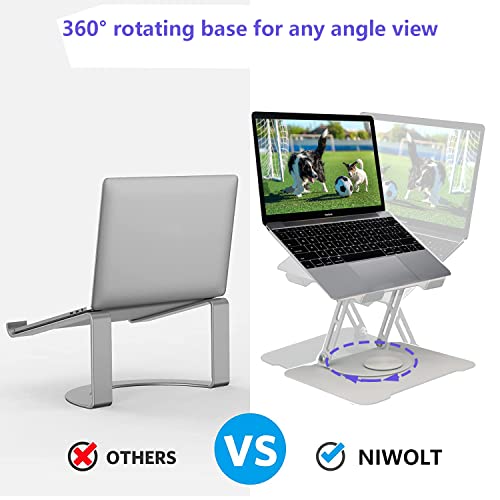 NIWOLT Laptop Stand Adjustable Computer Stand with 360° Rotating Base, Ergonomic Laptop Riser for Collaborative Work, Dual Rotary Shaft Foldable Notebook Stand, fits for All 10-16" Laptops (White)