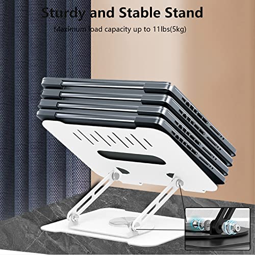 NIWOLT Laptop Stand Adjustable Computer Stand with 360° Rotating Base, Ergonomic Laptop Riser for Collaborative Work, Dual Rotary Shaft Foldable Notebook Stand, fits for All 10-16" Laptops (White)