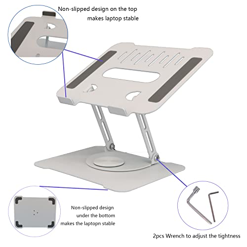 NIWOLT Laptop Stand Adjustable Computer Stand with 360° Rotating Base, Ergonomic Laptop Riser for Collaborative Work, Dual Rotary Shaft Foldable Notebook Stand, fits for All 10-16" Laptops (White)