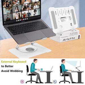 NIWOLT Laptop Stand Adjustable Computer Stand with 360° Rotating Base, Ergonomic Laptop Riser for Collaborative Work, Dual Rotary Shaft Foldable Notebook Stand, fits for All 10-16" Laptops (White)