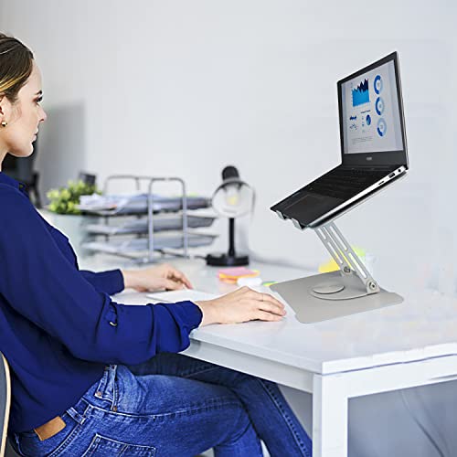 NIWOLT Laptop Stand Adjustable Computer Stand with 360° Rotating Base, Ergonomic Laptop Riser for Collaborative Work, Dual Rotary Shaft Foldable Notebook Stand, fits for All 10-16" Laptops (White)