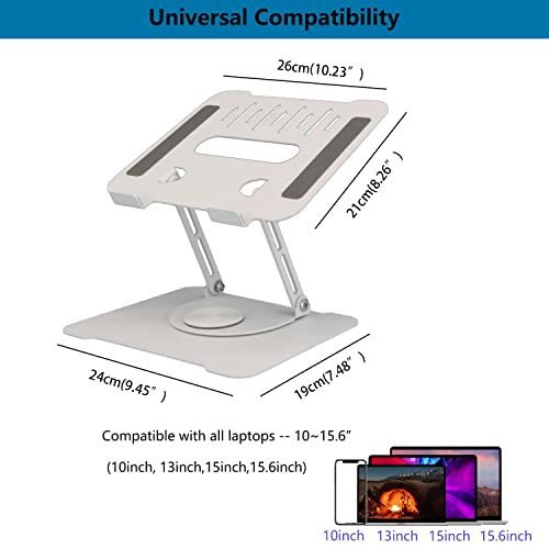 NIWOLT Laptop Stand Adjustable Computer Stand with 360° Rotating Base, Ergonomic Laptop Riser for Collaborative Work, Dual Rotary Shaft Foldable Notebook Stand, fits for All 10-16" Laptops (White)