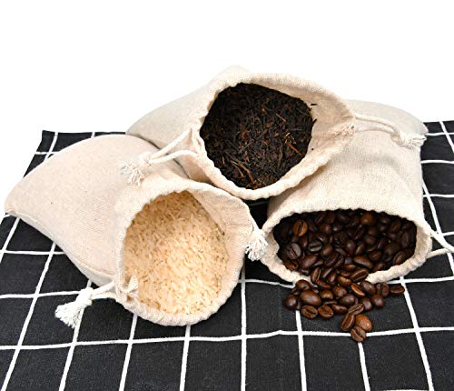 Calary 50pcs Double Canvas Drawstring Gift Bag Cotton Pouch Gift Sachet Bags Muslin Bag Reusable Tea Bag 5x7 Inch