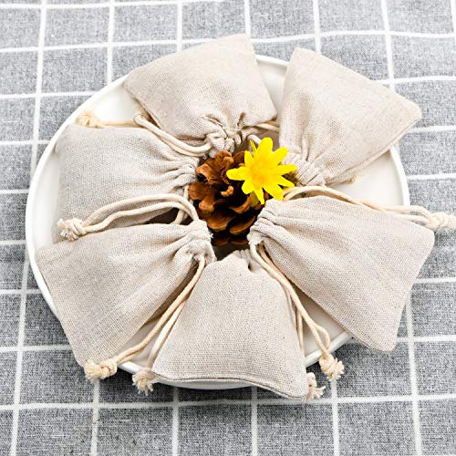 Calary 50pcs Double Canvas Drawstring Gift Bag Cotton Pouch Gift Sachet Bags Muslin Bag Reusable Tea Bag 5x7 Inch