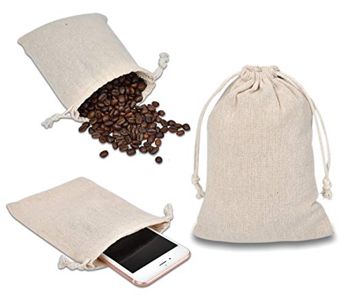 Calary 50pcs Double Canvas Drawstring Gift Bag Cotton Pouch Gift Sachet Bags Muslin Bag Reusable Tea Bag 5x7 Inch