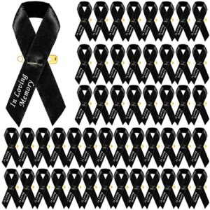 50 pcs funeral ribbons pins black memorial ribbon in loving memory ribbon mourning sympathy ribbons with safety pins for funeral event bereavement remembrance service