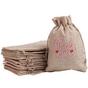 wewivoda burlap bags, 20 packs 5″x7″ thank you burlap gift bags drawstring candy pouches party favor linen pockets for wedding birthday easter thanksgivings christmas new year (thank you-e, 5”x7”)