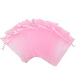 100pcs sheer organza bags 3×4 inches drawstring jewelry mesh pouches gift bags for wedding party christmas gifts festival gift candy bags, pink