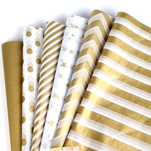 savita 60 sheets 30x45cm/11×17 inch gold white metallic tissue paper, metallic gift wrapping tissue paper for christmas weddings birthday party showers diy arts crafts (6 styles)