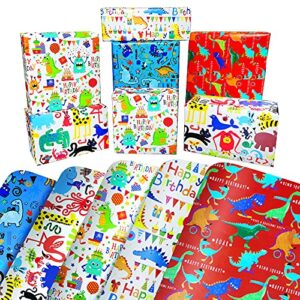 kids birthday wrapping paper for boys wrapping paper birthday sheets-10 pack cute animal dinosaur wrapping paper for boys,toddlers,girls,children,kids,birthday,baby shower,party,dino gift wrapping paper kids for present wrapping paper birthday boy-5 style