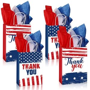 pajean 16 pieces patriotic thank you gift bags with 18 red white blue tissue paper american flag party favor usa treat goodie handle for veterans day memorial independence
