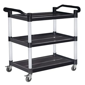 abacad plastic utility cart with wheels lockable, heavy duty restaurant cart, service cart for/home/office/warehouse/kitchen/workshop,390 lbs,2 handles, black.