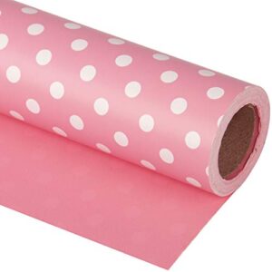 wrapaholic reversible wrapping paper – pink and polka dot design for birthday, holiday, wedding, baby shower wrap – 30 inch x 33 feet