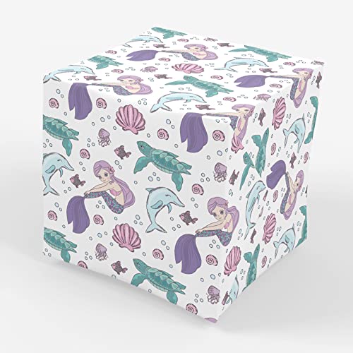 Stesha Party Mermaid Wrapping Paper Dolphin Turtle Ocean Gift Wrap 30 x 20 Inch (3 Sheets)