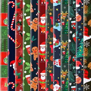 konsait 12 sheets folded large sheets of christmas wrapping paper traditional gift wrap, 74 x 50cm, xmas festive designs bulk, santa, snowman,snowflake,tree,reindeer birthday holiday gifts decor