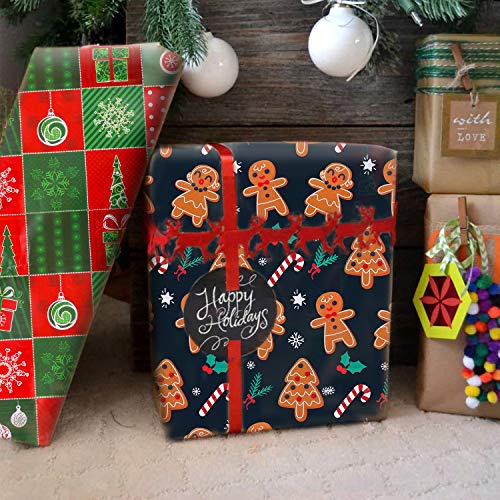 Konsait 12 Sheets Folded Large Sheets of Christmas Wrapping Paper Traditional Gift Wrap, 74 x 50cm, Xmas Festive Designs Bulk, Santa, Snowman,Snowflake,Tree,Reindeer Birthday Holiday Gifts Decor