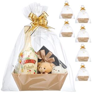 mimorou,22 pieces baskets for gifts empty gift basket kit includes 6 empty gift baskets 6 clear gift bags for baskets and 10 gold pull bows gift packages for wedding birthday thanksgiving party gift wrapping