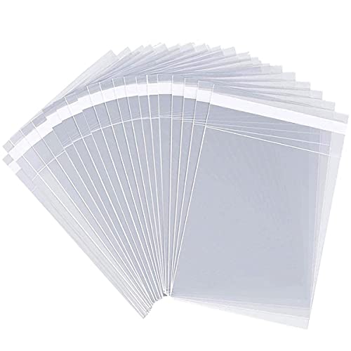 LEOSINDA 100pcs 4 X 5 Clear Resealable Cellophane Bags Treat Bags Cookie Bags Cello Candy Bags Self Sealing Adhesive Gift Wrap Plastic Small Business Packaging 1.3mil