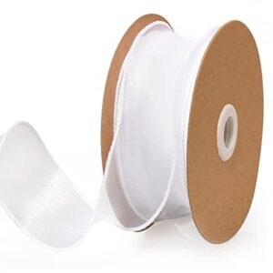 1.5 inch sheer organza ribbon white wavy knot wired ribbon 25 yards for gift wrapping, bouquet wrapping,craft，christmas-birthday-wedding-party decoration (1.5 inch, white)