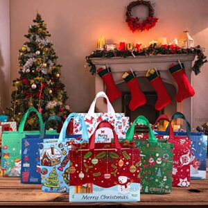 PARSUP 8PCS Christmas Gift Bags,Christmas Tote Bags with Handles, Christmas Treat Bags, Multifunctional Non-Woven Christmas Bags for Gifts Wrapping Shopping, Xmas Party Supplies, 12.8"×9.8"×6.7"