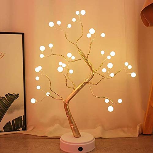 MYSNKU DIY Led Desk Tree Lamp, Desk Table Decor 36 Pearl LED Lights for Home,Bedroom, Indoor,Wedding Party,Decoration Touch Switch Battery Powered or USB Adapter (Nordic)