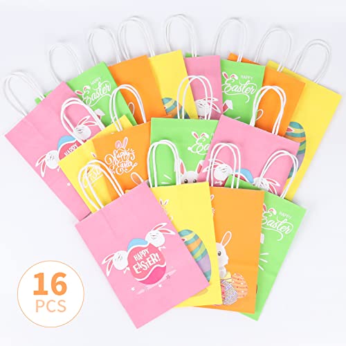 GonLei 16Piece Easter Gift Bag,Bulk Easter Gift Bags Small Size, Easter Paper Bag For Kids Egg Hunting Game Party Gift Wrapping,Easter Basket 4 Styles,Easter Party Supplies