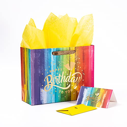 MIXMECY 13" 16.5" Large and Extra Large Gift bags for Birthday Party with Tissue Paper, Card，Surprise envelope