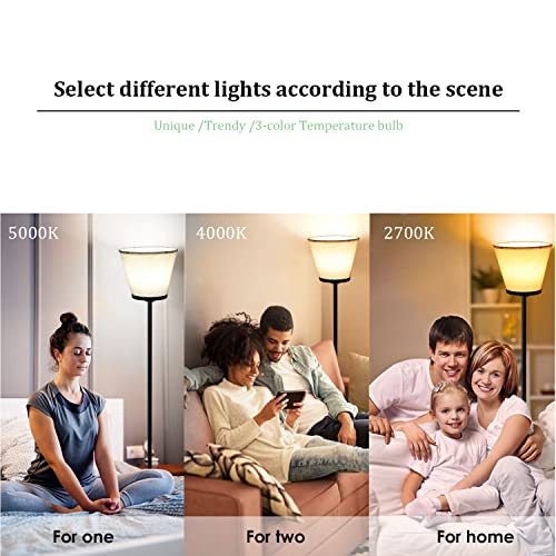 Floor Lamp for Living Room, Simple Modern Black Floor Lamp for Bedroom Office, 3 Color Temperatures Tall Standing Floor Lamp with Foot Switch, (9W LED Bulb, White Lampshade Included).
