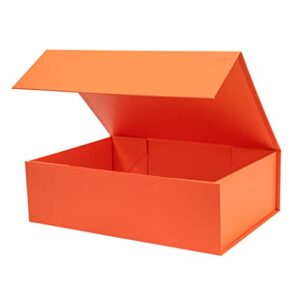 obmmirao upgrade 1pcs 13x9x4 inch hard large orange gift box with lid, foldable magnetic gift boxes,groomsman box bridesmaid proposal box, reusable gift boxes for clothes