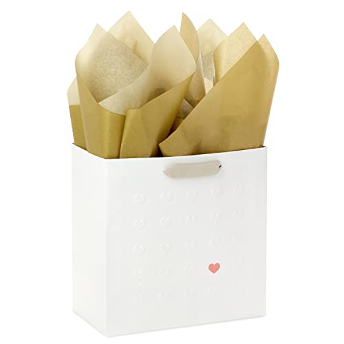 Hallmark Signature Studio 7" Medium Gift Bag with Tissue Paper (Embossed Hearts, White, Pink, Gold) for Birthdays, Valentine's Day, Baby Showers, Bridal Showers