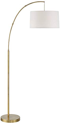 360 Lighting Cora Modern Mid Century Arc Floor Lamp Standing 72" Tall Classic Brass Gold White Linen Drum Shade Decor for Living Room Reading Bedroom Office House Home Decor