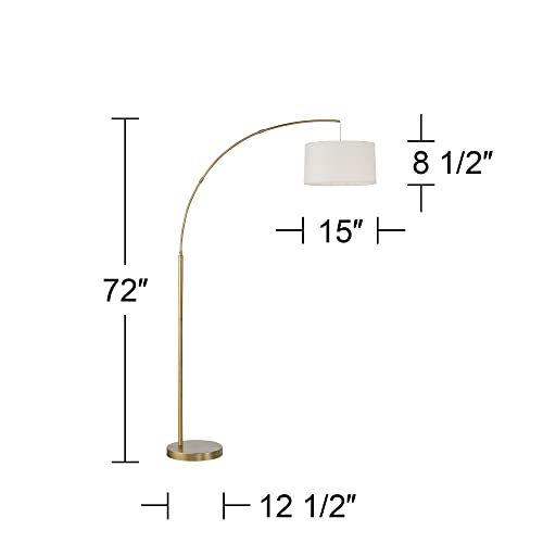 360 Lighting Cora Modern Mid Century Arc Floor Lamp Standing 72" Tall Classic Brass Gold White Linen Drum Shade Decor for Living Room Reading Bedroom Office House Home Decor