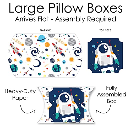 Big Dot of Happiness Blast Off to Outer Space - Favor Gift Boxes - Rocket Ship Baby Shower or Birthday Party Large Pillow Boxes - Set of 12