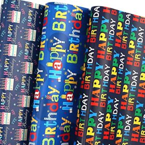 u’cover birthday wrapping paper 6 large sheet happy birthday gift wrapping paper for kids boys girls men women baby shower 3 style colorful birthday greeting gift wrap paper folded flat 27 * 37inch