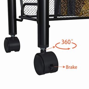 WASJOYE Rolling Wire Slim 5-Shelf Storage Cart for Home Kitchen Marketplace, Storage and Organization Stand with Lockable Wheels (Black)