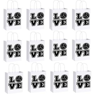 xinglong 12 pcs volleyball party gift bags with handle, sport themed birthday party snacks candy gift boxes, black volleyball paper bags for party baby shower decor