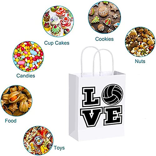 xinglong 12 pcs volleyball party gift bags with Handle, Sport themed birthday party snacks candy gift boxes, black volleyball paper bags for party baby shower Decor