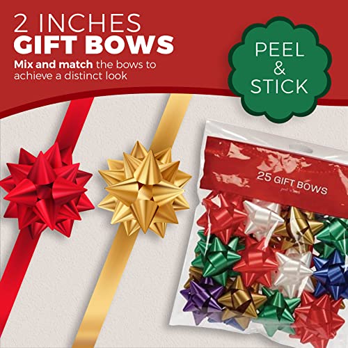 2" Medium Size Gift Bows – (Pack of 30) Assorted Colored Pre-Made Present Bows - Ready to Use Peel and Stick Solid Color Present Bows for Many Gift Giving Occasions Holidays Birthdays Christmas