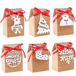 ccinee 24pcs bulk christmas goodies bags,kraft holiday gift bags christmas gift bags with tags snowflake ribbons for christmas party supplies