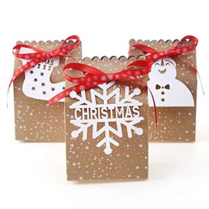 CCINEE 24PCS Bulk Christmas Goodies Bags,Kraft Holiday Gift Bags Christmas Gift Bags with Tags Snowflake Ribbons for Christmas Party Supplies