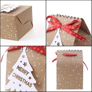 CCINEE 24PCS Bulk Christmas Goodies Bags,Kraft Holiday Gift Bags Christmas Gift Bags with Tags Snowflake Ribbons for Christmas Party Supplies