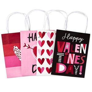 hallmark 7″ small valentine’s day paper gift bags assortment (pack of 4: pink and red hearts) for kids, treats, galentines day