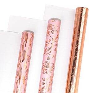 LeZakaa Metallic Wrapping Paper Roll - Pink and Rose Gold Love Print for Valentine‘s Day, Bridal Shower, Wedding, Birthday - 30 inch x 120 inch x 3 Roll