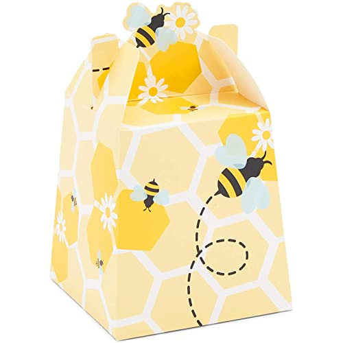 Paper Treat Boxes for Bee Party Favors (3.5 x 3.5 x 5.5 in, 50 Pack)