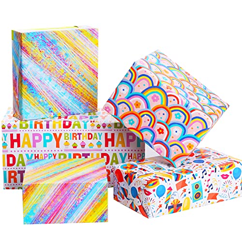 RiukRaiu Birthday Wrapping Paper for Kids Boys Girls - Gift Wrapping Paper with Rainbow, Music Party - Suitable For Birthday, Baby Shower, Party, Holiday - Pack Of 8 Sheets 20 x 29 Inch, Folded Flat