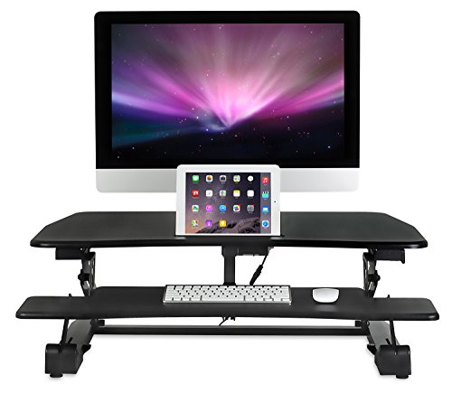 Mount-It! Electric Standing Desk Converter | Motorized Sit Stand Desk with Built in USB Port | Ergonomic Height Adjustable Workstation | Black (MI-7927E)