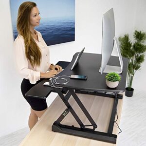 Mount-It! Electric Standing Desk Converter | Motorized Sit Stand Desk with Built in USB Port | Ergonomic Height Adjustable Workstation | Black (MI-7927E)