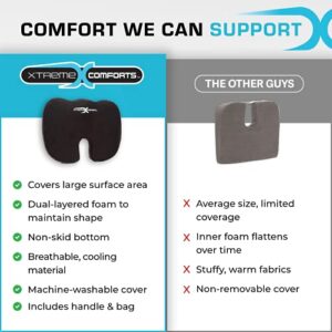 Xtreme Comforts Seat Cushion, Office Chair Cushions - Pack of 1 Padded Foam Cushion w/ Handle for Desk, Wheelchair & Car Use - Back Support Pillow for Chair ﻿- Travel Bag Included