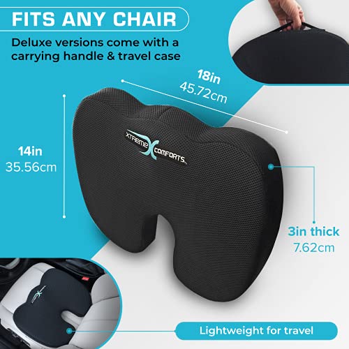 Xtreme Comforts Seat Cushion, Office Chair Cushions - Pack of 1 Padded Foam Cushion w/ Handle for Desk, Wheelchair & Car Use - Back Support Pillow for Chair ﻿- Travel Bag Included