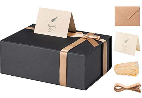 LIFELUM Black Gift Box 13 x 10 x 5 inch Large Gift Box with Lid Magnetic Gift Boxes for Presents Contains Card, Ribbon, Shredded Paper Filler Gift Box for Valentine's Day (1 Pcs